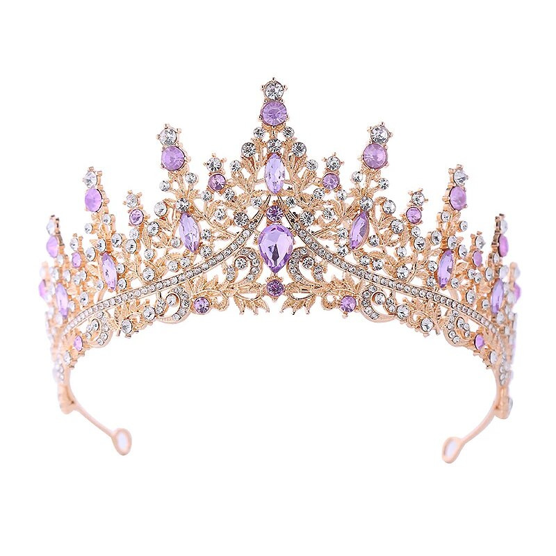 Svjetlucavo ljubičasta crna kristalna kruna kraljice maturalne večeri i tijara traka za glavu Barokni svadbeni dijadem za žene Djevojke Vjenčani nakit za kosu