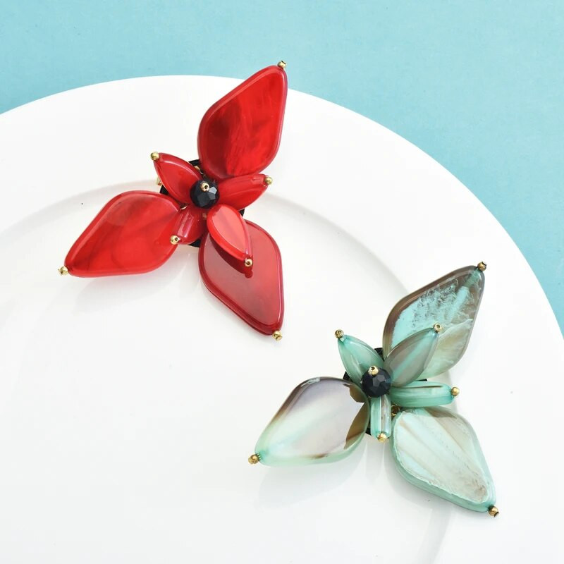 Wuli&baby Akrüülkolmnurksed lilleprossid naistele Unisex 2-värvilised geomeetrilised lehed Taimed Peokontor Prossinõelad Kingitused