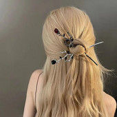 2023 Νέα κινέζικη φουρκέτα Hair Stick Rose Flower Crystal Branch μεταλλική υφή Vintage αξεσουάρ μαλλιών για γυναίκες Κοσμήματα κεφαλής