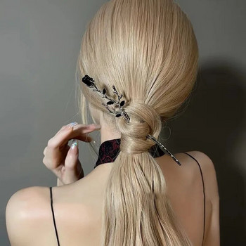 2023 Νέα κινέζικη φουρκέτα Hair Stick Rose Flower Crystal Branch μεταλλική υφή Vintage αξεσουάρ μαλλιών για γυναίκες Κοσμήματα κεφαλής