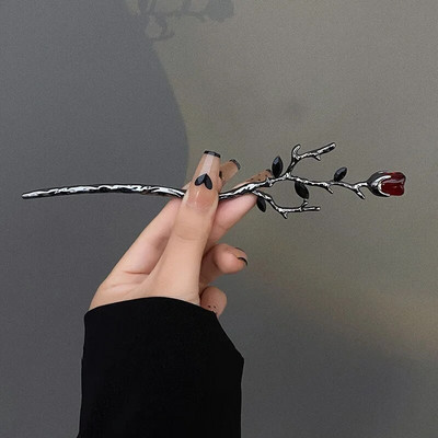 2023 Νέα κινέζικη φουρκέτα Hair Stick Rose Flower Crystal Branch μεταλλική υφή Vintage αξεσουάρ μαλλιών για γυναίκες Κοσμήματα κεφαλής