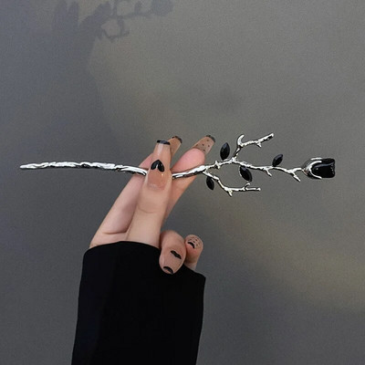 2023 Νέα κινέζικη φουρκέτα Hair Stick Rose Flower Crystal Branch μεταλλική υφή Vintage αξεσουάρ μαλλιών για γυναίκες Κοσμήματα κεφαλής