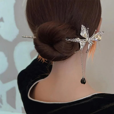 2023 Νέα κινέζικη φουρκέτα Hair Stick Rose Flower Crystal Branch μεταλλική υφή Vintage αξεσουάρ μαλλιών για γυναίκες Κοσμήματα κεφαλής