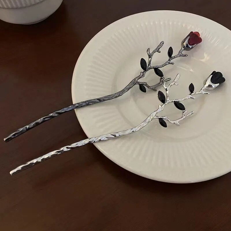 2023 Νέα κινέζικη φουρκέτα Hair Stick Rose Flower Crystal Branch μεταλλική υφή Vintage αξεσουάρ μαλλιών για γυναίκες Κοσμήματα κεφαλής