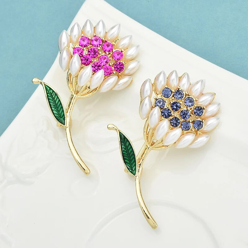 Wuli&baby Pērļu ziedu saktas Sievietēm Unisex 2-krāsu Rhinestone Pretty Flower Party Biroja saktas piespraudes Dāvanas