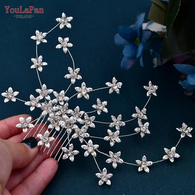 YouLaPan HP502 Ziedu kāzu ķemmes Sieviešu matu aksesuāri ballītēm Līgavas matu rotājumi Rotaslietas Kāzu galvas rota ar ķemmi