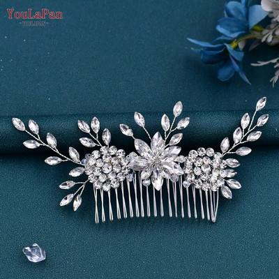 YouLaPan HP502 Ziedu kāzu ķemmes Sieviešu matu aksesuāri ballītēm Līgavas matu rotājumi Rotaslietas Kāzu galvas rota ar ķemmi