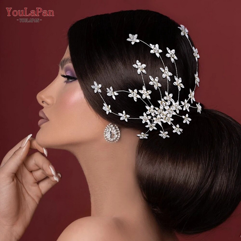 YouLaPan HP502 Ziedu kāzu ķemmes Sieviešu matu aksesuāri ballītēm Līgavas matu rotājumi Rotaslietas Kāzu galvas rota ar ķemmi