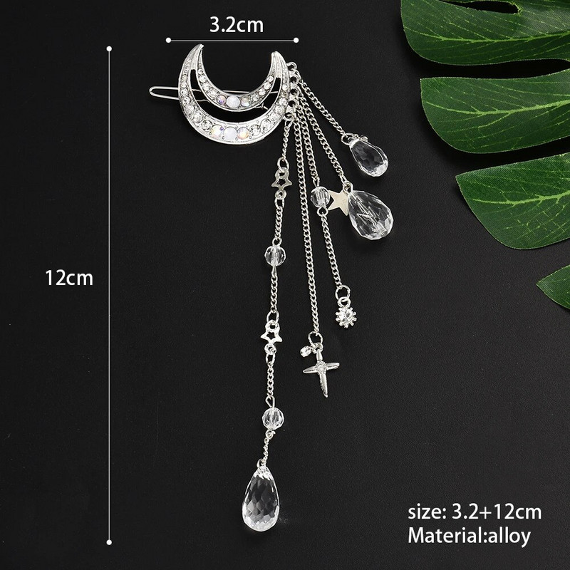 Classic Moon Crystal Rhinestone Perle viseće kopče za kosu s resama Dodaci za kosu Ženski svadbeni nakit ukras za glavu