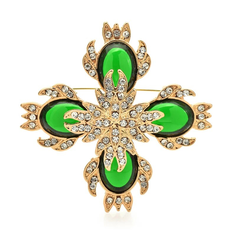 Wuli&baby Palace`i stiilis ristprossid naistele Vintage vaigupunane roheline kivist lillepeo Kontori prossinõelad Kingitused