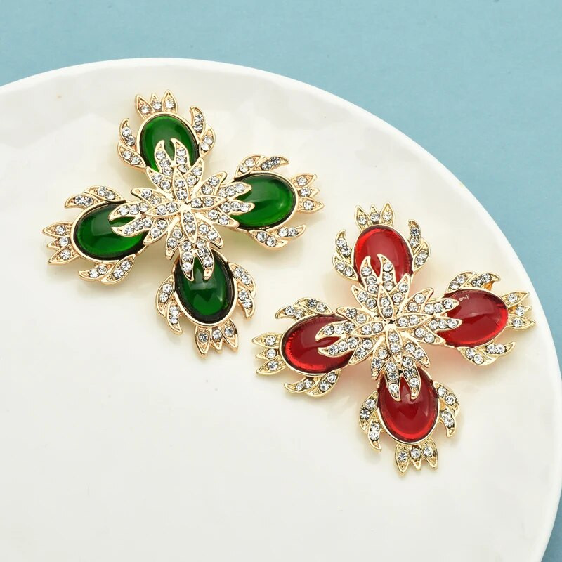 Wuli&baby Palace`i stiilis ristprossid naistele Vintage vaigupunane roheline kivist lillepeo Kontori prossinõelad Kingitused