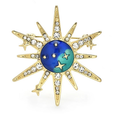 Wuli&baby Päikeseprossid Naistele Unisex 2-värvilised Kvaliteetsed Rhinestone`i Sinised Emailid Säravad Päikesepeo Kontoriprossid Kingitused