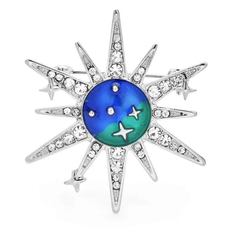 Wuli&baby Päikeseprossid Naistele Unisex 2-värvilised Kvaliteetsed Rhinestone`i Sinised Emailid Säravad Päikesepeo Kontoriprossid Kingitused