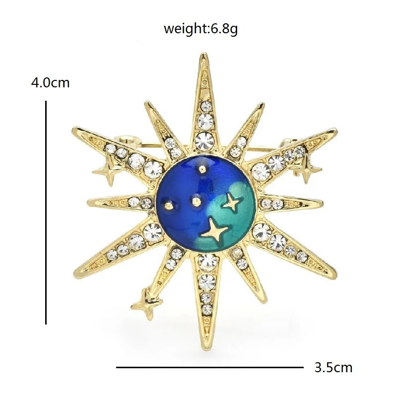 Wuli&baby Päikeseprossid Naistele Unisex 2-värvilised Kvaliteetsed Rhinestone`i Sinised Emailid Säravad Päikesepeo Kontoriprossid Kingitused