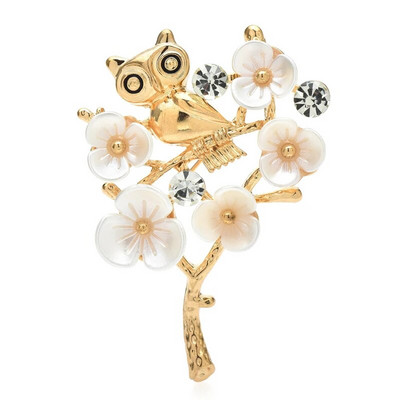 Wuli & Beebi Öökull Lilledega Prossid Naistele Unisex 2-värviline Lovely Bird ja Beauty Lilletaimed Pidu vabaaja prossinõelad Kingitused