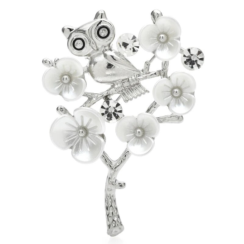 Wuli & Beebi Öökull Lilledega Prossid Naistele Unisex 2-värviline Lovely Bird ja Beauty Lilletaimed Pidu vabaaja prossinõelad Kingitused