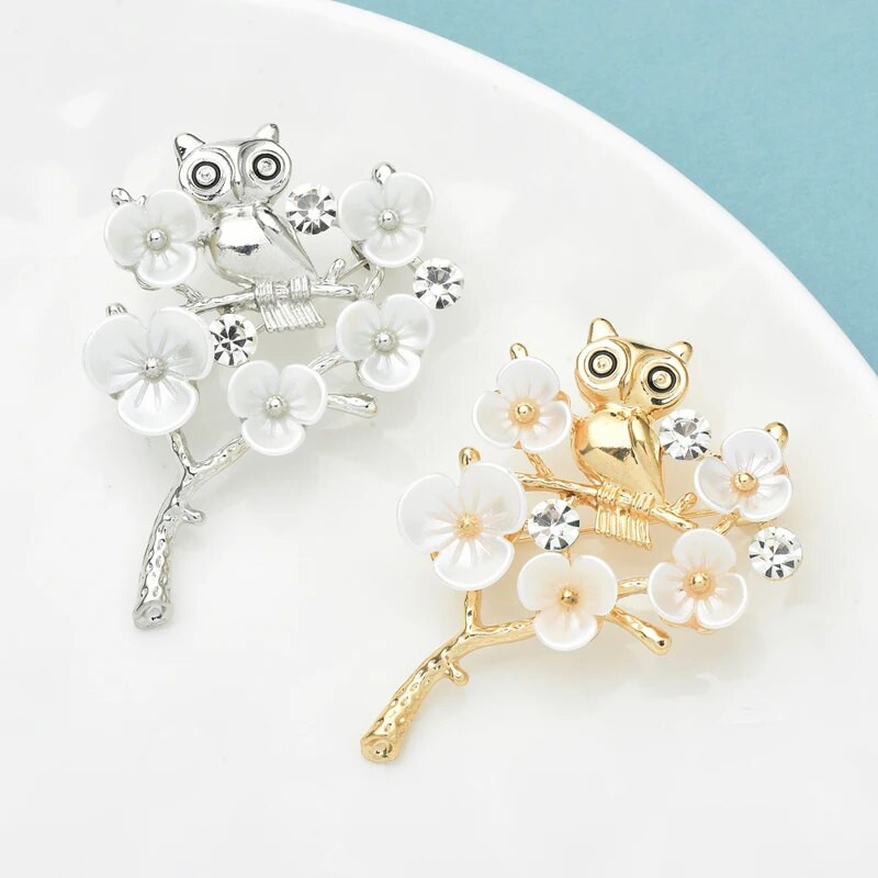 Wuli & Beebi Öökull Lilledega Prossid Naistele Unisex 2-värviline Lovely Bird ja Beauty Lilletaimed Pidu vabaaja prossinõelad Kingitused