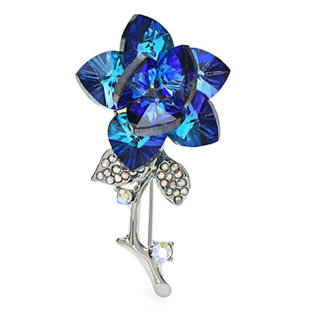 Wuli&baby Crystal Flower Καρφίτσες Γυναικείες 2χρωμες Γυαλιστερές Μωβ Μπλε Φυτά Δώρα Καρφίτσες γραφείου για πάρτι