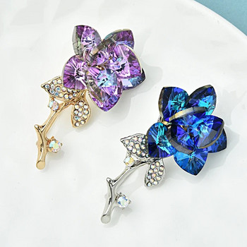 Wuli&baby Crystal Flower Καρφίτσες Γυναικείες 2χρωμες Γυαλιστερές Μωβ Μπλε Φυτά Δώρα Καρφίτσες γραφείου για πάρτι