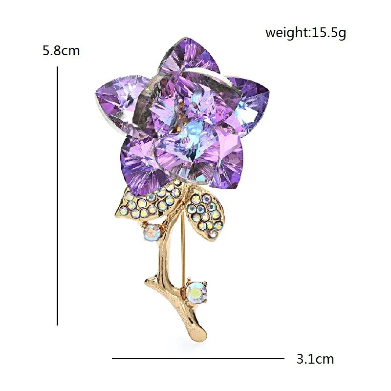 Wuli&beebi kristallist lilleprossid naistele 2-värvilised säravad lillad sinised taimed peokontori prossinõelad Kingitused