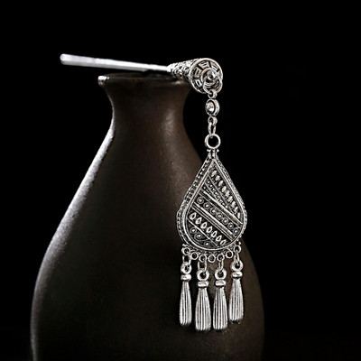 Bohemia etniline vintage mustlas tiibet hõbedase värvi tutt nikerdatud lilleline söögipulk juustepulgad naistele juuksenõelad ehted horquillad