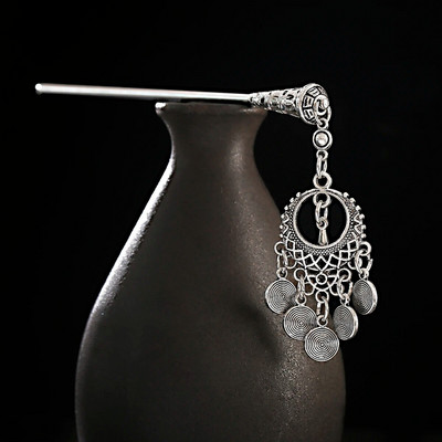 Bohemia etniline vintage mustlas tiibet hõbedase värvi tutt nikerdatud lilleline söögipulk juustepulgad naistele juuksenõelad ehted horquillad