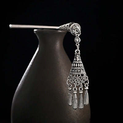 Bohemia etniline vintage mustlas tiibet hõbedase värvi tutt nikerdatud lilleline söögipulk juustepulgad naistele juuksenõelad ehted horquillad