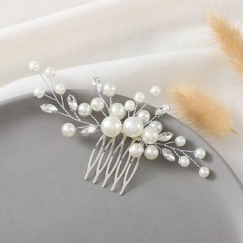 Булчински гребен за коса с бели перли Елегантен дамски луксозен гребен от умствена сплав Шнола за принцеса Аксесоари за коса Бижута за глава