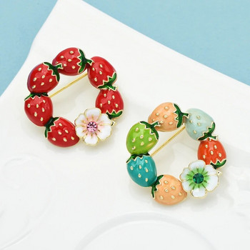 Wuli&baby Емайлирани ягодови брошки за жени 2-цветни очарователни плодови кръгове Парти Ежедневни брошки Игли Подаръци