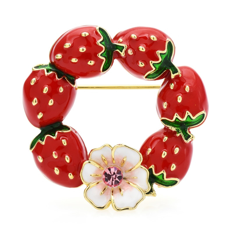 Γυναικείες καρφίτσες φράουλα με σμάλτο Wuli&baby Δώρα με καρφίτσα με καρφίτσα σε 2 χρώματα