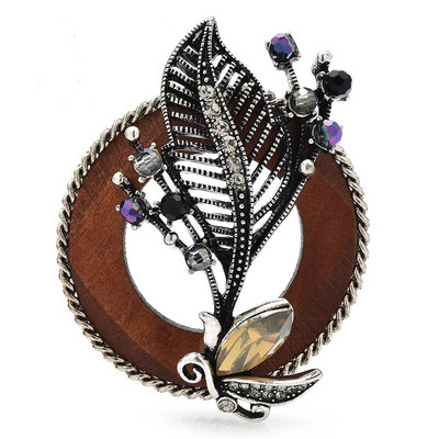 Wuli&baby käsitsi valmistatud vintage lilledega prossid naistele Unisex 2-värvilised puidust ümmargused lillelised peokontori prossinõelad Kingitused