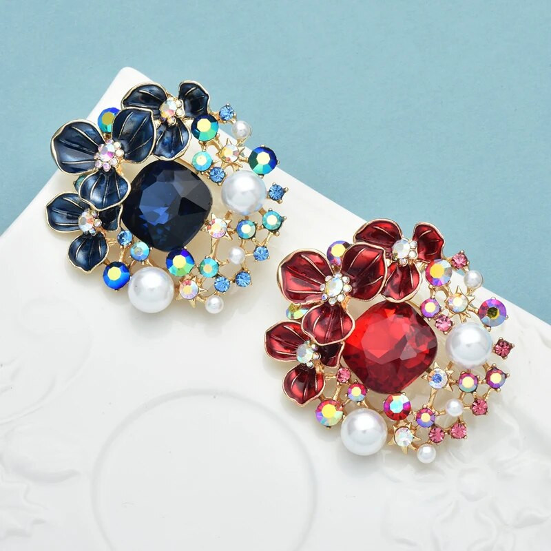 Wuli&baby putojančios gėlių sagės 2 spalvų kalnų krištolinio emalio gražūs augalai, apvalios sagės segės Dovanos