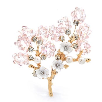 Wuli&baby Ръчно изработени брошки с кристално дърво за жени Дама Красота Цвете Парти Офис Брошка Игла Подаръци