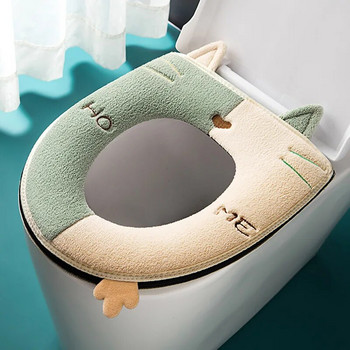 Χαριτωμένο κέντημα κάλυμμα καθίσματος τουαλέτας με φερμουάρ Μαλακό θερμότερο κάλυμμα μαξιλαριού χαλιού τουαλέτας που πλένεται μαξιλάρι WC Δαχτυλίδι χαλάκι μπάνιου Aceesories