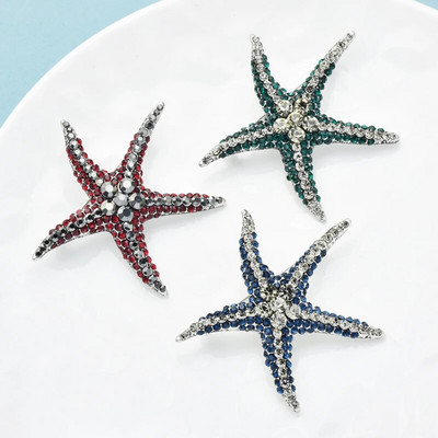 Γυναικείες καρφίτσες Wuli&baby Rhinestone Star Fish 3 χρωμάτων Sparkling Beauty Sea Star Animal καρφίτσες καρφίτσες Δώρα