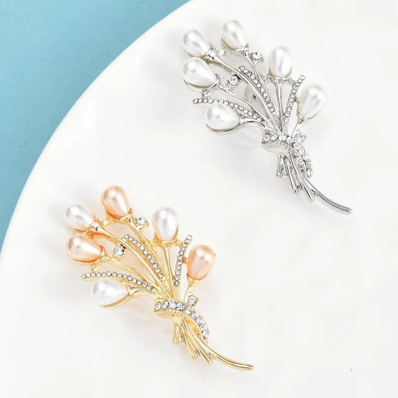 Wuli&baby Pearl gėlių sagės moterims Unisex 2 spalvų gražios puokštės augalai vakarėlis biuro sagės segės Dovanos