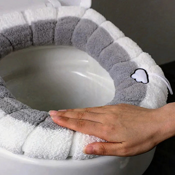 Κάλυμμα καθίσματος τουαλέτας Παχύ βελούδινο ζεστό μαξιλάρι τουαλέτας τύπου O-Universal μαξιλάρι τουαλέτας Επαναχρησιμοποιήσιμο Μαξιλάρι καθίσματος χειμερινής τουαλέτας
