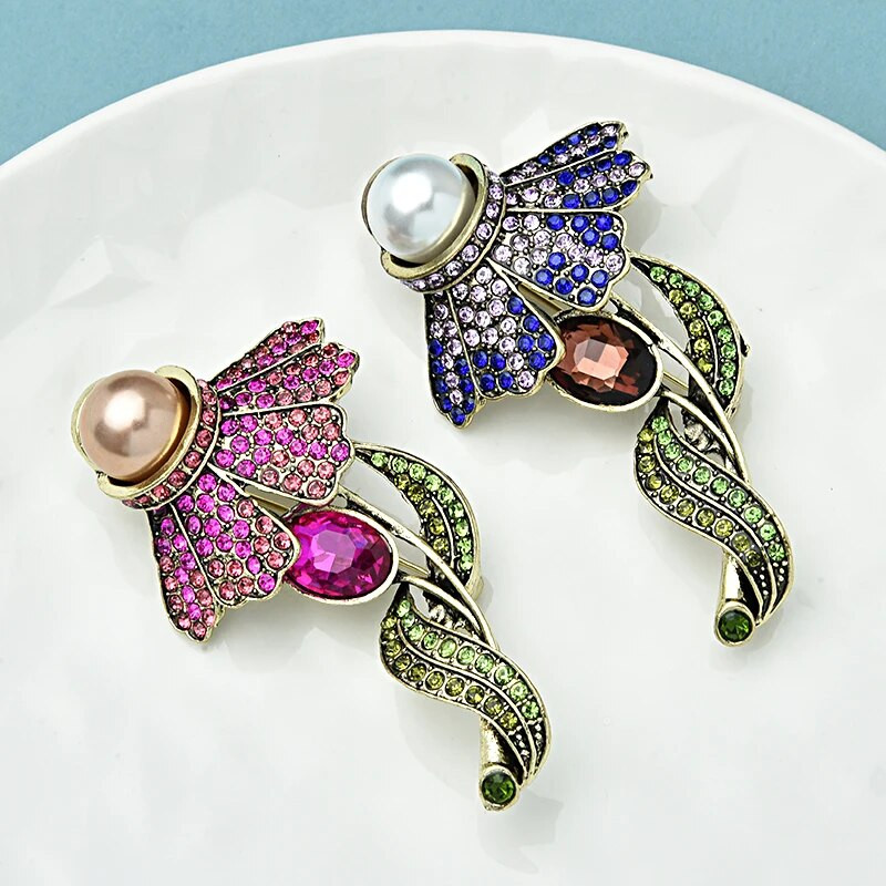 Wuli&baby Vintage sädelevad prossid naistele Unisex 2-värvilised kaunid lilled peokontori prossinõelad Kingitused