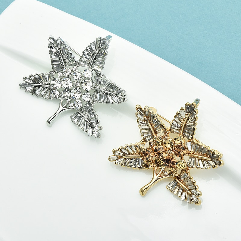 Wuli&baby svjetlucavi broševi s lišćem za žene, uniseks, dvobojni vještački dijamant, javor, biljke, uredski broš, igle, pokloni