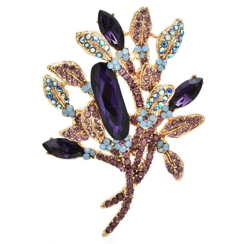 Wuli&baby sjajni kristalni cvjetni broševi za žene Unisex 2-bojni ljepota biljke party uredski broš pribadača darovi