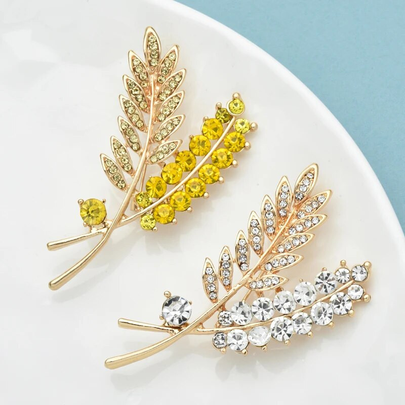 Wuli&baby Όμορφες καρφίτσες σίτου για γυναίκες Unisex 2χρωμα φυτά με στρας Δώρα καρφίτσα γραφείου για πάρτι