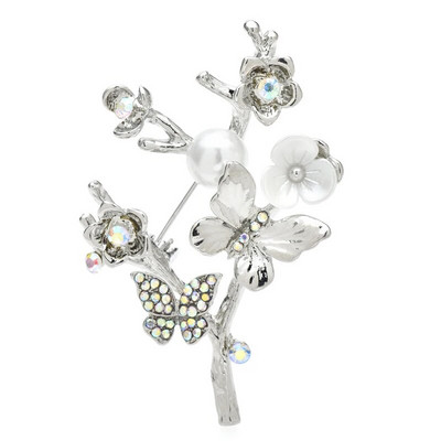 Wuli&baby drugelių ir gėlių sagės moterims Unisex 2 spalvų vabzdžiai ir augalai Laisvalaikio vakarėlio sagės smeigtukai Dovanos