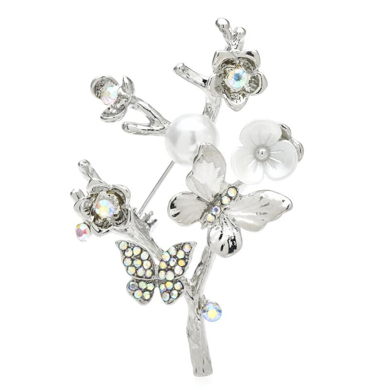 Wuli&baby drugelių ir gėlių sagės moterims Unisex 2 spalvų vabzdžiai ir augalai Laisvalaikio vakarėlio sagės smeigtukai Dovanos