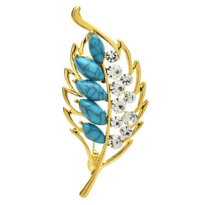 Wuli&baby γοητευτικές καρφίτσες με φύλλα για γυναίκες Unisex 2χρωμα προσομοιωμένα φυτά γαλοπούλας με πέτρα Δώρα καρφίτσα γραφείου για πάρτι