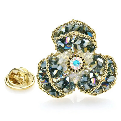 Wuli&baby käsitsi valmistatud Pansy lille kaelarihma nööpnõelad naistele, 2-värvilised kristallist kaunid taimed, peokontori prossinõelad, kingitused