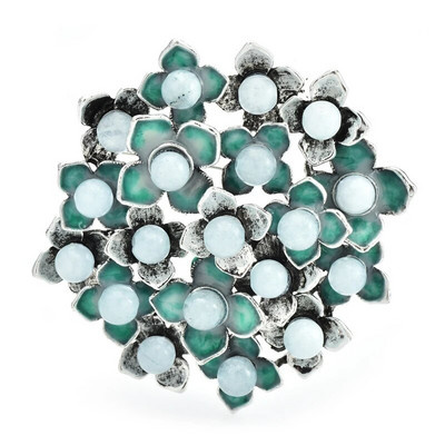 Wuli&baby natūralaus akmens apvalios gėlių sagės moteriškos unisex 2 spalvų emalio augalai vakarėliui biuro sagės smeigtukai Dovanos