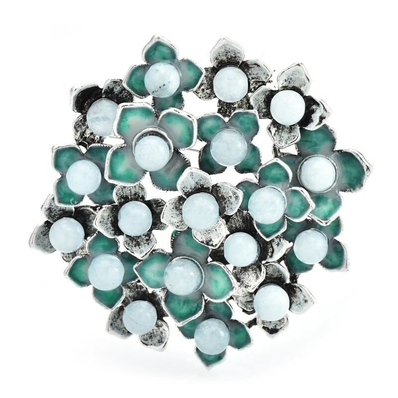 Wuli&baby natūralaus akmens apvalios gėlių sagės moteriškos unisex 2 spalvų emalio augalai vakarėliui biuro sagės smeigtukai Dovanos