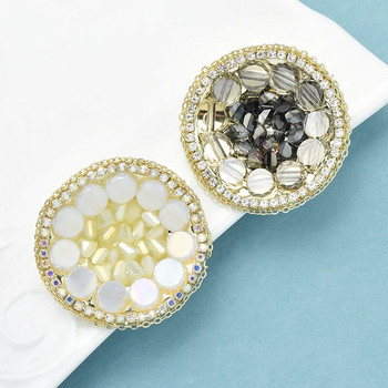 Wuli&baby Ръчно изработени копчета с дизайн на кръгли брошки, игли за жени Унисекс блестящи красиви игли за яка, подаръци