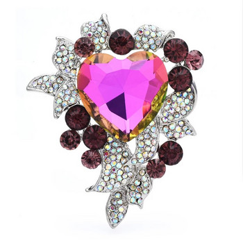 Wuli&baby Crystal Sea Heart Брошки за жени Унисекс 3-цветен дворцов стил 3-цветен любовно парти Офис Брошка Игла Подаръци