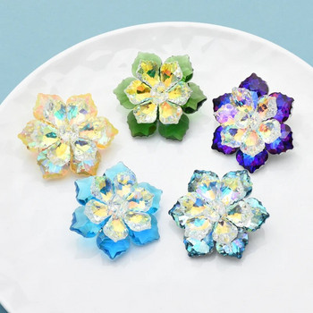 Wuli&baby Брошки с кристални цветя за жени, мъже, 5-цветни летни блестящи цветя, парти, брошка, брошка, игла, подаръци